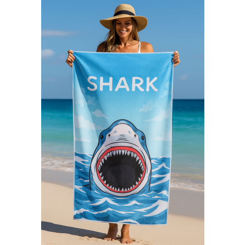 True Face (70 X 150 cm, Shark) Sand Free Microfiber Beach Printed Towel Quick Dry