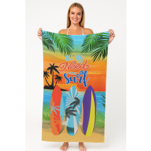 (70 X 150 cm, Surf) Sand Free Microfiber Beach Printed Towel Quick Dry