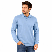 (L, Dark Blue - Plain) Men's Long Sleeve Plain and Tipped Polo Shirt Top