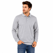(L, Grey - Plain) Men's Long Sleeve Plain and Tipped Polo Shirt Top
