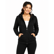 (UK 16, Black) Womens Fleece Full Zip Hoodie Sweatshirt Sizes 8-16
