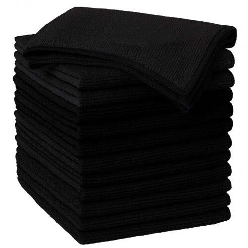 True Face (32 cm x 32 cm, Black - 12 Pack) Microfiber Cleaning Cloths 10/12 Pack Drying Towel 1