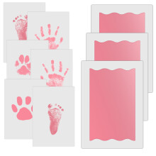 Nabance Inkless Hand & Footprint Kit, 3 Pink Baby Handprint Ink Pads with Clean-Touch, 6 Imprint Cards, Pet Paw Print, Baby Ink Imprint Kits Safe Non