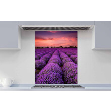 Printed Glass Kitchen Splashback - Stunning landscape with lavender field at sunset 600x700mm