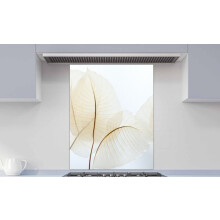 Printed Glass Kitchen Splashback - Abstract gentle natural transparent leaves, branches, flowers, with a cyber silverpoint impression 600x700mm
