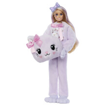 Barbie-nukke violetilla kissanpentuasulla ja 10 yllätyksellä