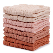 Lanjue 8 Pcs Baby Muslin Cloths, 12x12 In 6-Layer Cotton Squares, 4 Colors