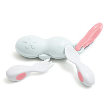 doddl Baby Cutlery Set (6–12 Months) – Spoon & Fork for Weaning, BLW Self-Feeding – Easy-Grip Handles & Safe Short Design (Dusky Rose)