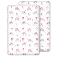 2 x Travel Cot Fitted Sheets (95 x 65 cm) | 100% Cotton, Ultra Soft & Breathable Sheet (Rainbow,95 x 65 cm)
