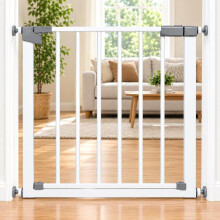 Baby Stair Gate Pressure Fit Auto Closing Safety Gate with Double Lock 78cm Height, 2 Way Opening Steel Child and Pet Gate for Doorways Hallways and