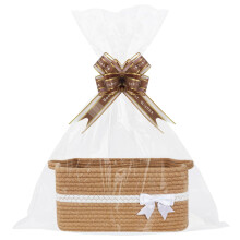 Lotvic Gift Basket, Hamper Kit, Rectangular Empty Hamper Basket with Cellophane Bags and Pull Bows, Rope Gift Baskets with Handles, Woven Gift Basket
