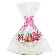 1 Pcs Hamper Basket,Gift Basket Empty Cotton Rope Basket with Pull Bows and Bags Woven Hamper Gift Basket for Christmas, Baby Shower, Birthday, House