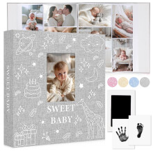 EARLY MINDS Baby Photo Album 6x4 600 Pockets, Linen Slip-in Memory Book