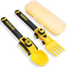 Digger Toddler Cutlery Set, Construction Fork and Spoon, Yellow