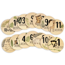 7 Pcs Wooden Baby Milestone Cards Double Sided, Baby Monthly Milestone Signs 0-12 Months, Round Wood Baby Month Discs for Newborn Photo Props, Baby S