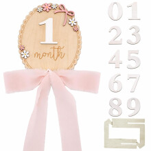 Elovara 0-12 Months Newborn Milestone Sign with 3D Flowers & Pink Ribbon