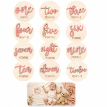 6 PCS Wooden Baby Monthly Milestone Cards,Baby Milestone Cards (Pink)