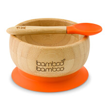 Baby Bowls - Bamboo Suction Weaning Bowl & Spoon Set, Stays Put (Orange)