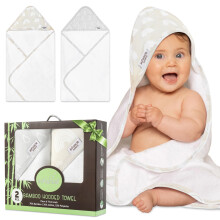 Organic Bamboo Viscose Baby Hooded Bath Towel 2 Pack 75x75cm Newborn Gift