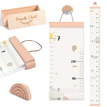 let's make Growth Chart for Wall 7 Ft Height Chart with Keepsake Box & Hook Waterproof Canvas Measure Wall Ruler Removable Neutral Nursery Wall Decor