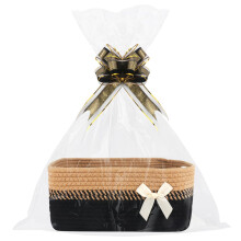 Lotvic Gift Basket with Handles, 32x22x15cm Rectangular Empty Gift Basket with Cellophane Bags and Pull Bows, Woven Gift Basket for Baby Shower, Wedd