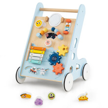 GYMAX Wooden Baby Walker, Sit-to-Stand Learning Walker (Blue)