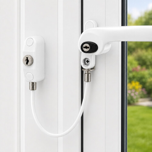 Home Secure Window Cable Restrictor Lock with Hidden Handle Bracket. Child & Pet Safety Security Window Opening Limiter