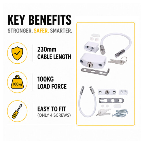 Home Secure Window Cable Restrictor Lock with Hidden Handle Bracket. Child & Pet Safety Security Window Opening Limiter 2