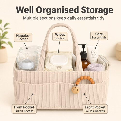 APYFID Nappy Caddy, Portable Diaper Basket with Sturdy Handle (Beige) 2