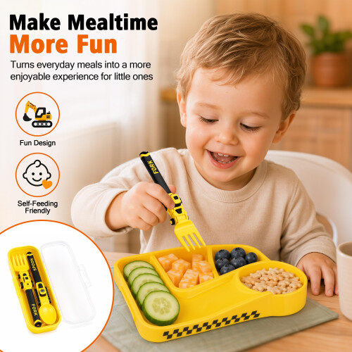 Digger Toddler Cutlery Set, Construction Fork and Spoon, Yellow 2