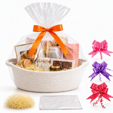 Gift Basket Hamper Kit, 30x20x12cm Small Woven Basket, Includes Raffia Grass and Ribbons, Suitable for Baby Shower Wedding Birthday Housewarming Grad