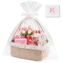 Zogxyc Gift Basket with Long Handle, Woven Basket, 34.5 * 25.5 * 15cm