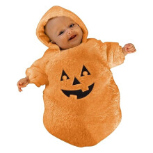 Nicoxijia Newborn Baby Girl Boy Halloween Ghost Costume Long Sleeve Hoodie Romper Jumpsuit Fall Winter Baby Halloween Outfit (Orange, 0-3 Months)