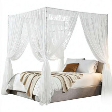 Lace Canopy Bed Curtains Set Consists of 8 Elegant Lace Princess 4 Corner Post Mosquito Net with Tie Backs 39x79 Romantic White Queen Bed Canopy Curt
