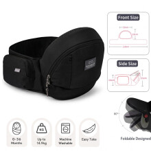 Bebamour Baby Hip Seat Carrier, Ergonomic Waist Seat for Baby & Toddler, Hands-Free Side Carry Support, Padded Waist Belt, Lightweight Design, Black