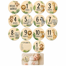 7 PCS Wooden Baby Milestone Cards,Milestone Baby Cards (Animal Theme)