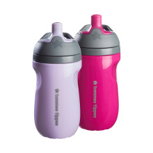 Tommee Tippee Insulated Sportee Bottle, 260ml, for Toddlers 12m+, 2 Pack, Lilac and Plum, Non-Spill Water Bottle with Bite-Proof Spout and Two-Piece