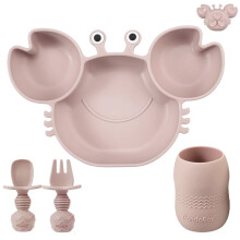 PandaEar Silicone Baby Plate with Suction + Baby Sippy Cup + Baby Feeding Spoon Fork, Divided Kid Toddler Baby Suction Plate, Baby Feeding Items Led