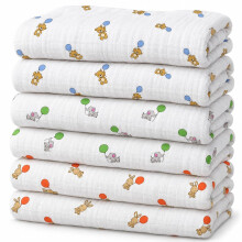 Tiny Trees Baby Muslin Cloths 6 Pack | 70x70cm Printed Cotton & Bamboo