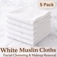 White Muslin Cloths, Facial Cleansing and Makeup Removal, White, 5 Pack