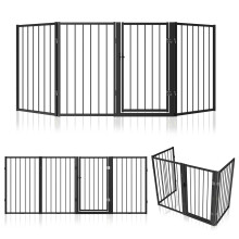 Xifamniy Free Standing Dog Gate with Door Walk Through，32'' Foldable Dog Fence for Indoor & Outdoor, scalable 81 Inch Extra Wide Gate for Stairs, Ha