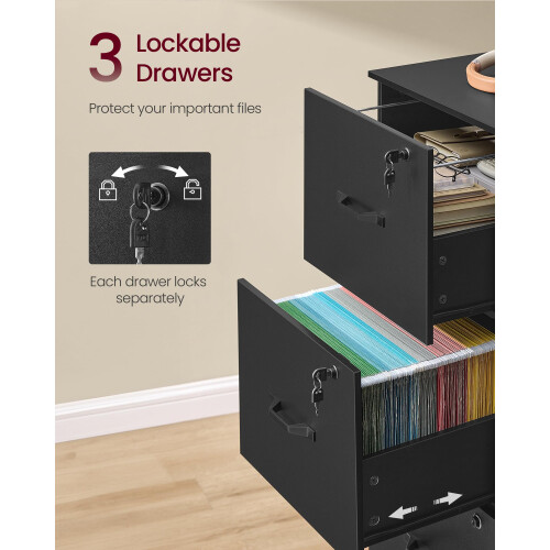 VASAGLE VASAGLE File Cabinet, Printer Stand, with 3 Lockable Drawers 2