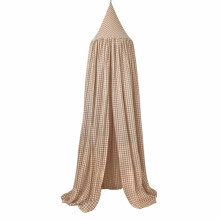 Wonder Space Kids Bed Canopy - Neutral Beige Gingham Checkered Design for Nurseries | Soft Cotton Decorative Tent for Baby Cribs & Toddler Beds | Per