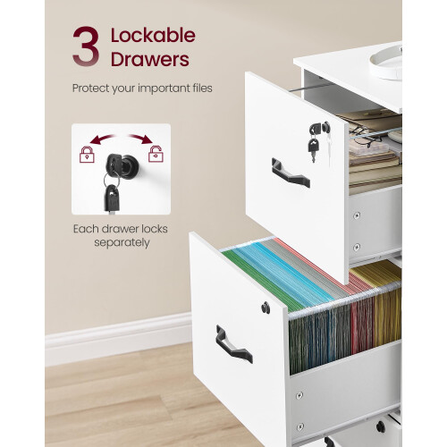 VASAGLE VASAGLE File Cabinet, Printer Stand, with 3 Lockable Drawers 2