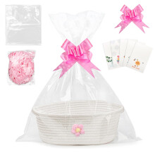Jonuin Gift Basket Hamper Kit, Empty Gift Baskets with 2 Bags, 2 Pull Bows, 5 Greeting Cards and 1 Pack Shredded Paper, Woven Rope Gift Basket for Ba