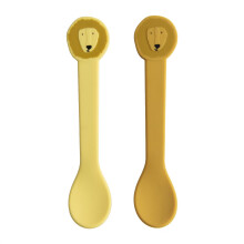Trixie Colourful Silicone Spoons with Faces for Children, Set of 2, Stainless Steel core, Dishwasher Safe, for Babies from 4 Months, 14x3x2 cm, Learn