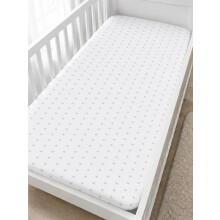 Babymam 100% Cotton Cot Sheets 120x60 Fitted with Printed Design Cot Bedding Travel Sheet Toddler Bed Crib Cotbed Sheets (Small Grey Stars on White B