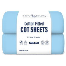 Berry and Bunny 100% Cotton Jersey Cot Bed Sheets Pack of 2, Soft Breathable Elasticated Baby Cot Fitted Sheets 140 x 70cm, Deep Fitted Sheet, Toddle