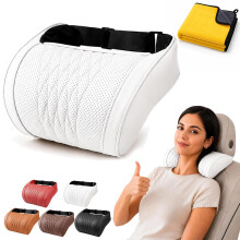 Memory Foam Car Neck Pillow,3D Contoured Support,Slow‑rebound (White,1pc)