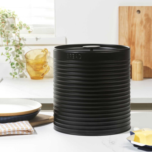 Russell Hobbs Russell Hobbs Bread Bin Ribbed Large Kitchen Canister Countertop Storage Black 2